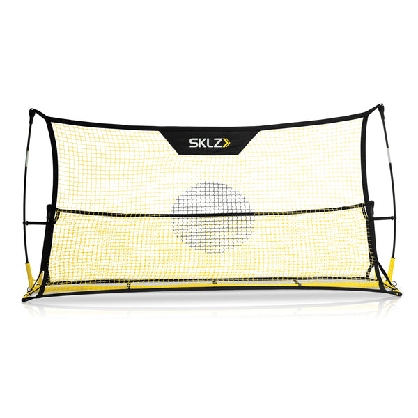 Front view of Yellow soccer net with two net levels