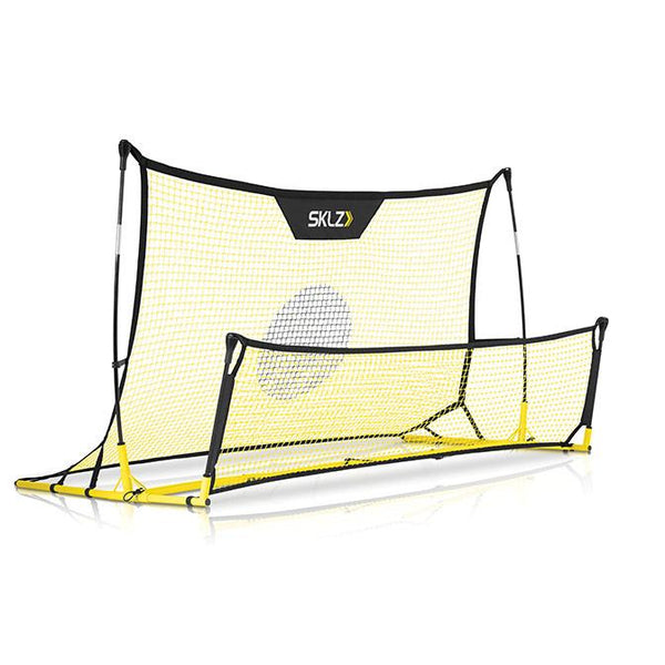 Side view of Yellow soccer net with two net levels