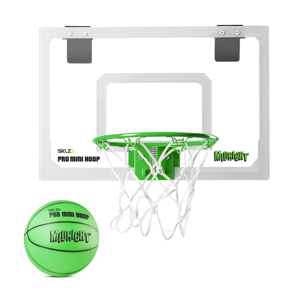 Mini hoop and green glow in the dark mini basketball