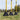 Three black agility barriers with yellow poles on grassy field under blue sky