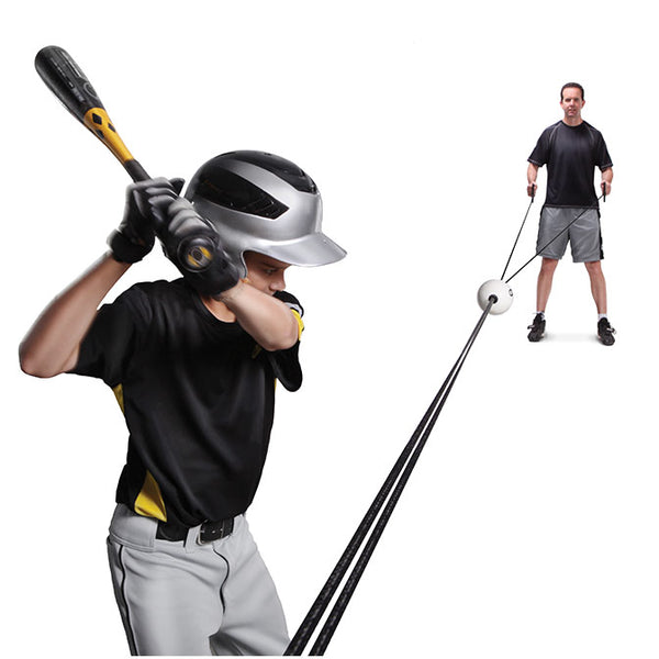 Father and son practicing swing using the SKLZ Zip-N-Hit pro
