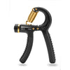Black grip strength trainer with gold coil