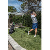 Man making practice swings in his backyard using the SKLZ pure path