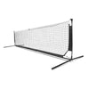 Side view of Black and white soccer volley net