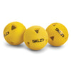 3 yellow SKLZ premium impact baseballs clustered together on a white background